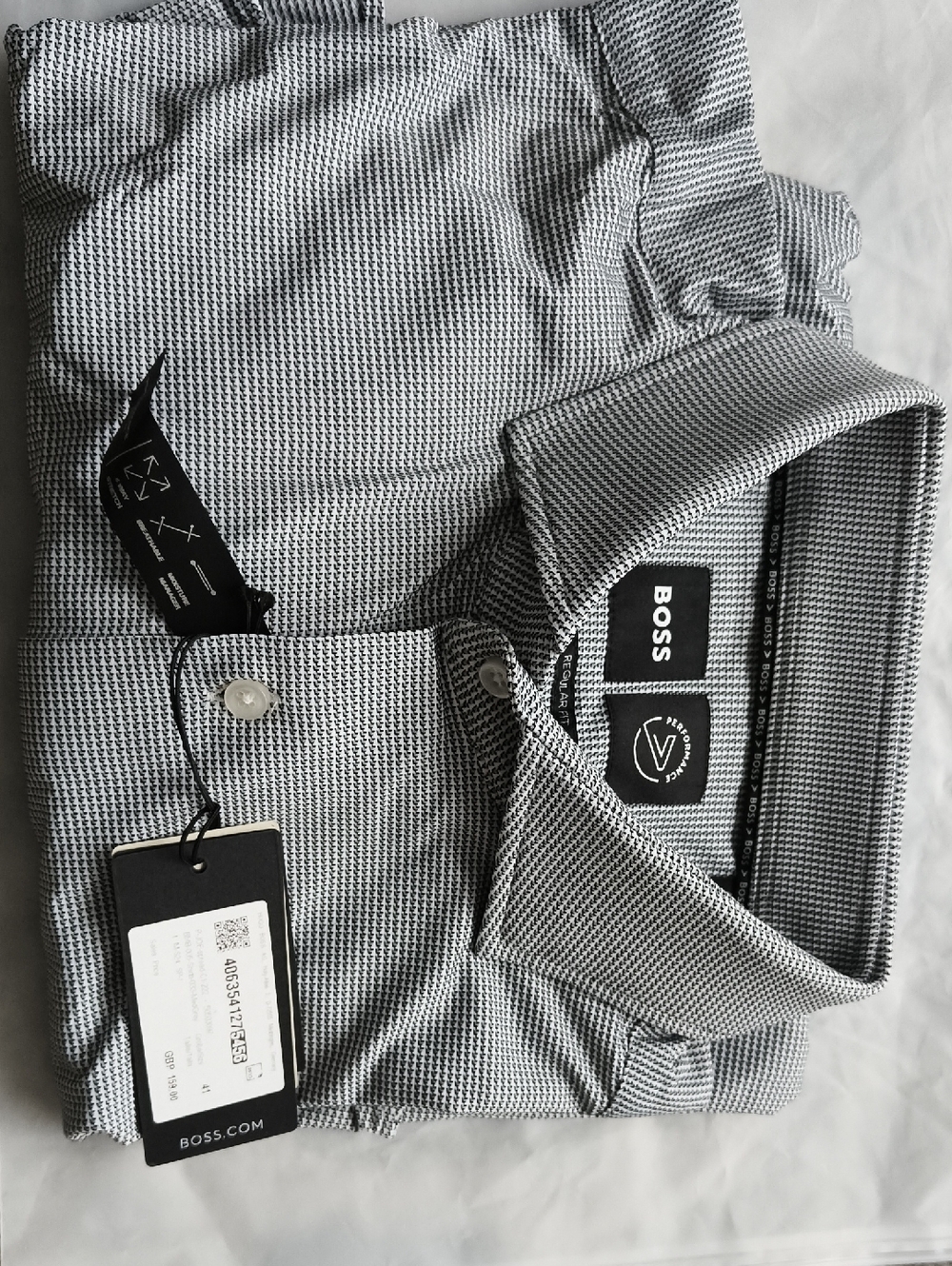 BOSS Men's Black & White Textured Dress Shirt